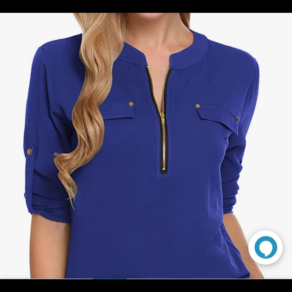 Angvns, royal blue, size small, 3/4 zip blouse
